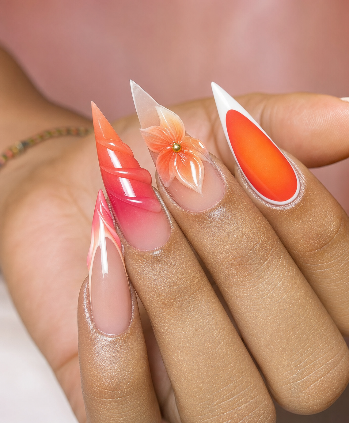 Pose Armande Nails avec nail art premium sur pose sculptée